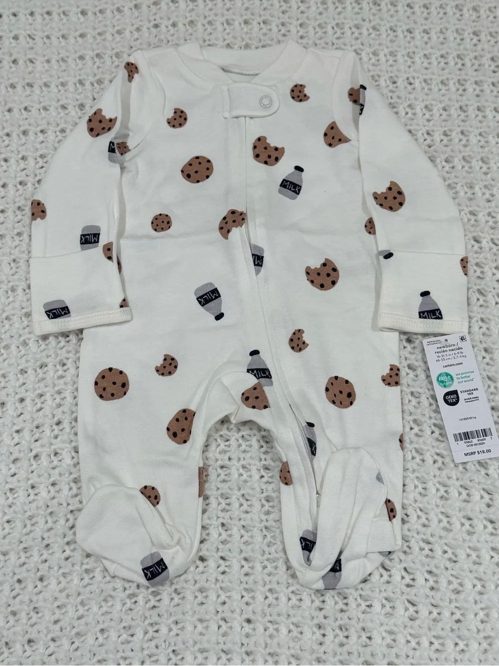 Carters Baby Boy Carter's Milk & Cookies Snug Fit Footed Pajamas in white newbor
